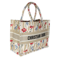 Christian Dior Beige Multicolor Canvas Embroidered Hibiscus Medium Book Tote