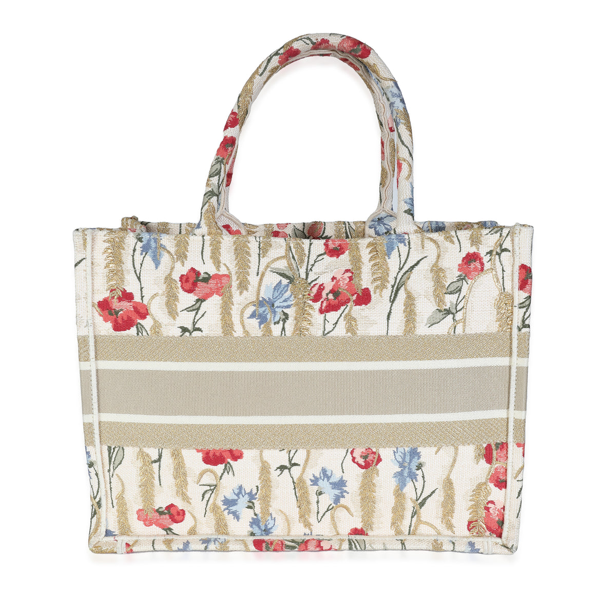 Christian Dior Beige Multicolor Canvas Embroidered Hibiscus Medium Book Tote