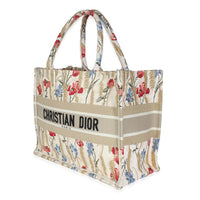 Christian Dior Beige Multicolor Canvas Embroidered Hibiscus Medium Book Tote