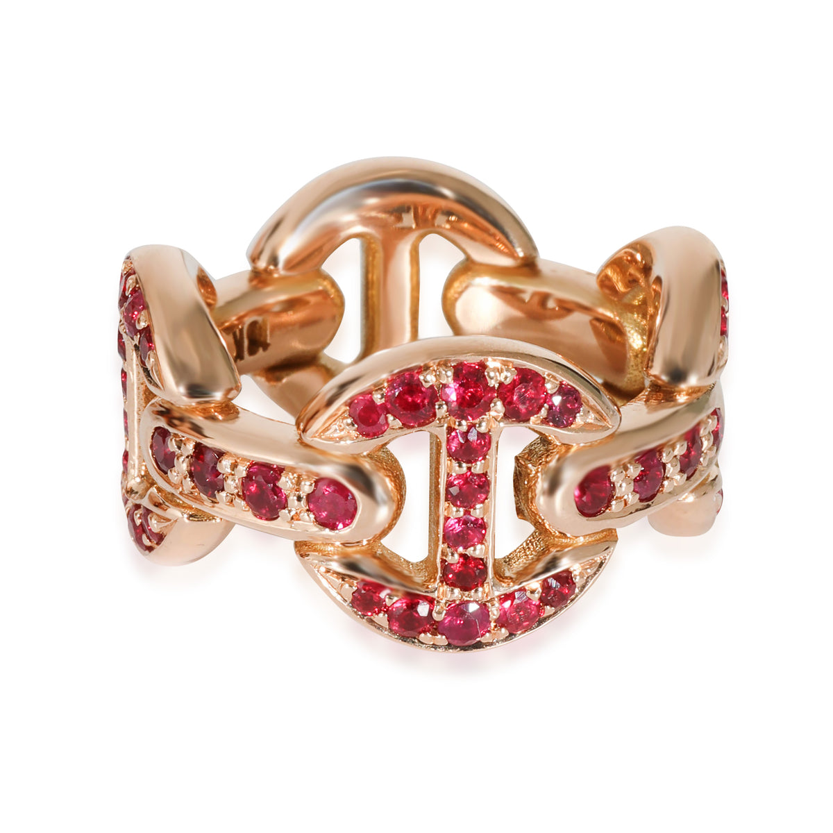 Hoorsenbuhs Antiquated Tri-Link Ring with Rubies in 18k Rose Gold