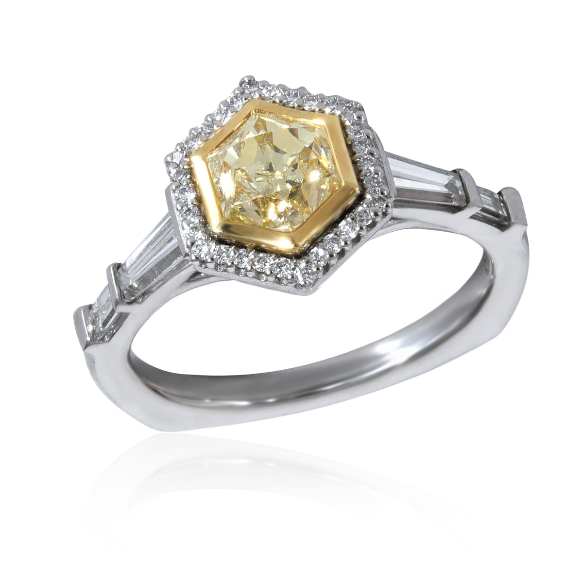 Fancy Light Yellow Hexagon Diamond Engagement Ring in Platinum 1.55CTW