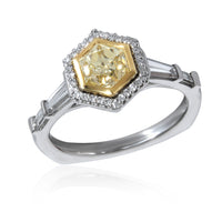 Fancy Light Yellow Hexagon Diamond Engagement Ring in Platinum 1.55CTW