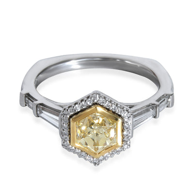 Fancy Light Yellow Hexagon Diamond Engagement Ring in Platinum 1.55CTW