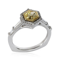 Fancy Light Yellow Hexagon Diamond Engagement Ring in Platinum 1.55CTW