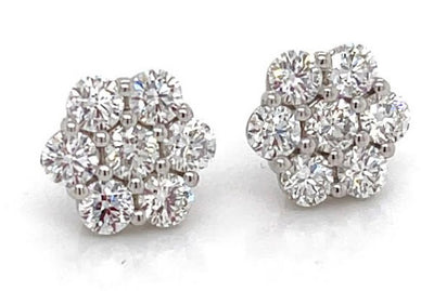 Diamond Flower Cluster Earrings in 14K White Gold (1 1/2 CTW)