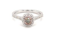 Green, Pink & White Diamond Halo Engagement Ring in 18K White Gold, 0.53 Ctw