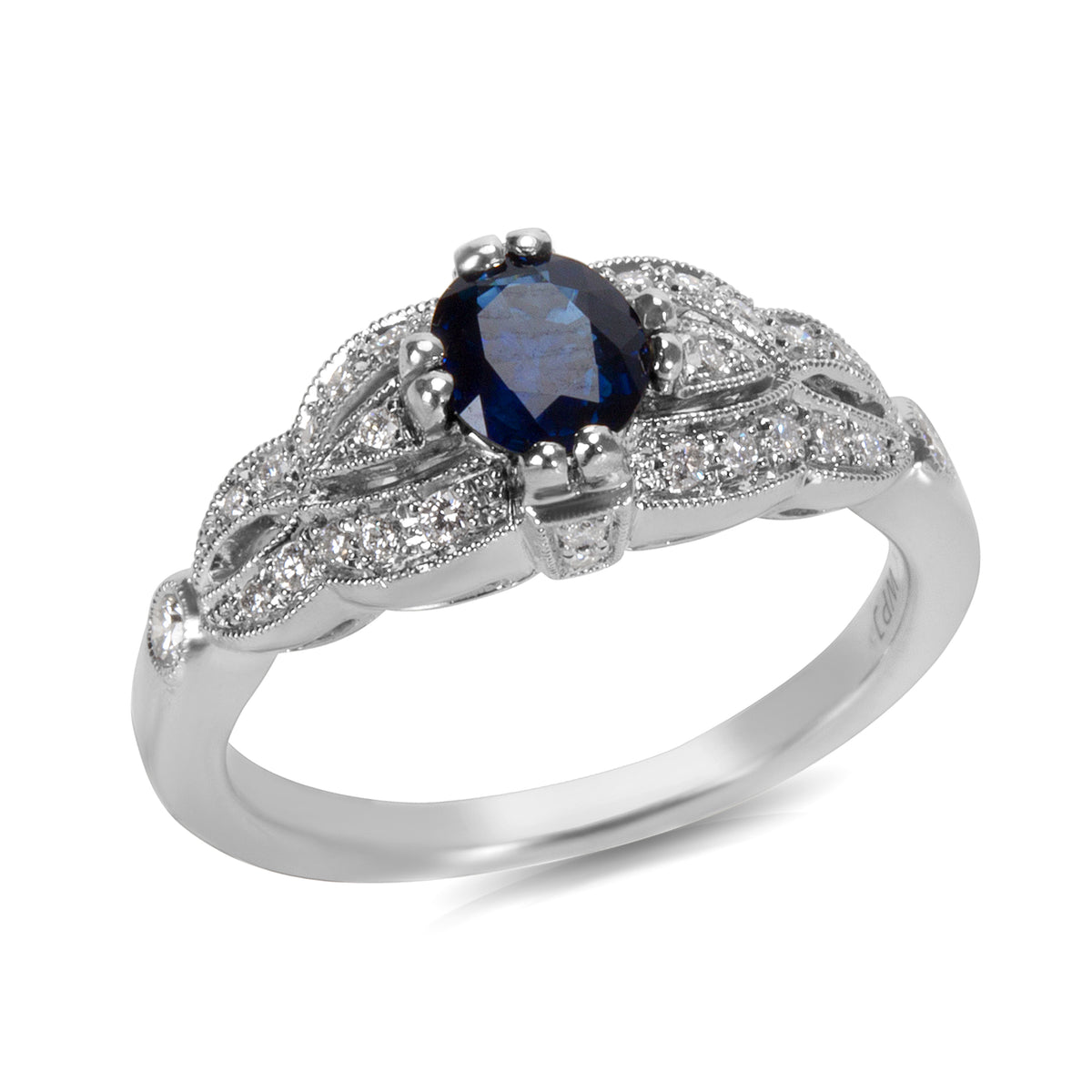 Sapphire & Diamond Ring in 18K White Gold (5/8 ct Sapphire)