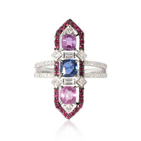 Sapphire, Ruby & Diamond Cocktail  Ring in 18K White Gold (1.09 CTW)