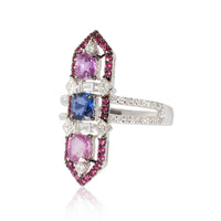 Sapphire, Ruby & Diamond Cocktail  Ring in 18K White Gold (1.09 CTW)