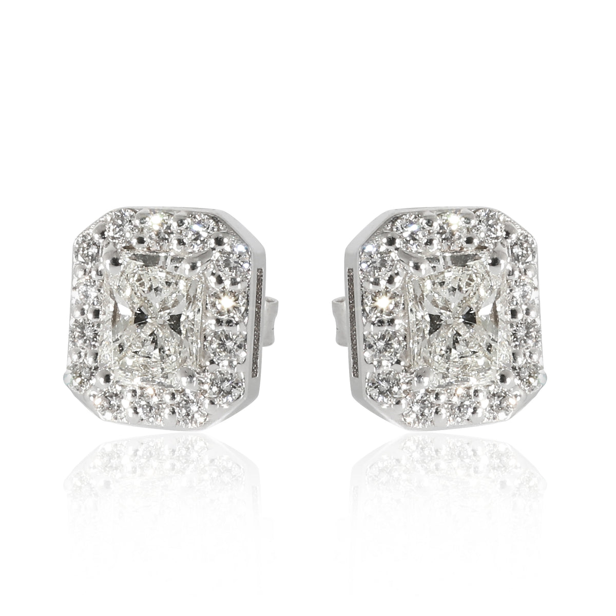 Diamond Radiant Halo Earrings in 18K White Gold (0.95 CTW)