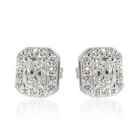 Diamond Radiant Halo Earrings in 18K White Gold (0.95 CTW)