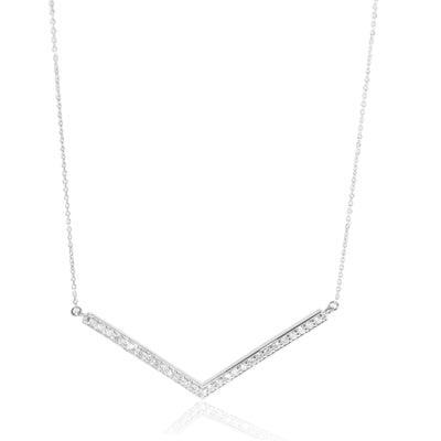 14K White Gold Diamond V Necklace, 1/3 Ctw.