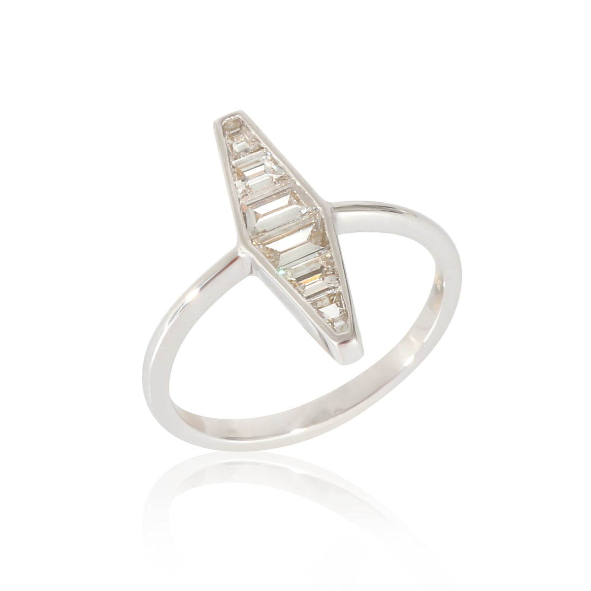 18K White Gold Baguette Diamond Elongated Fashion Ring, .55 Ctw.