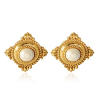 YSL Gold Tone Faux Pearl Clip on Earrings