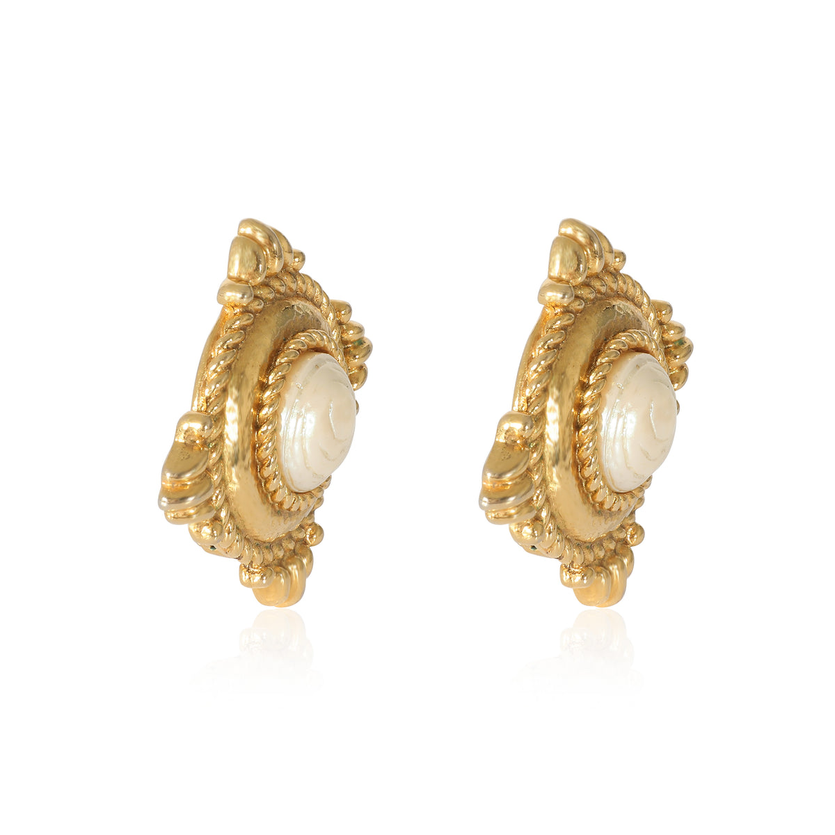 YSL Gold Tone Faux Pearl Clip on Earrings