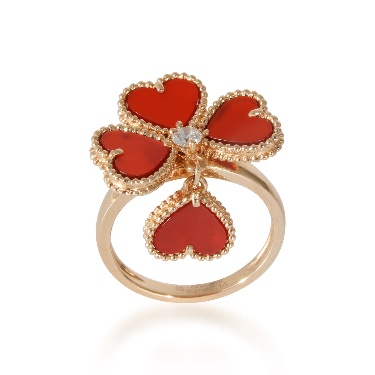 Van Cleef & Arpels - Sweet Alhambra Effeuillage Ring - Ring Woman Pink gold/Carnelian/Diamond