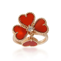 Van Cleef & Arpels Sweet Alhambra Effeuillage Carnelian 18KT Gold Ring 0.09CTW