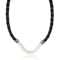 Sterling Silver Cultured Pearl & Leather Choker Necklace