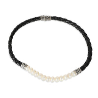 Sterling Silver Cultured Pearl & Leather Choker Necklace