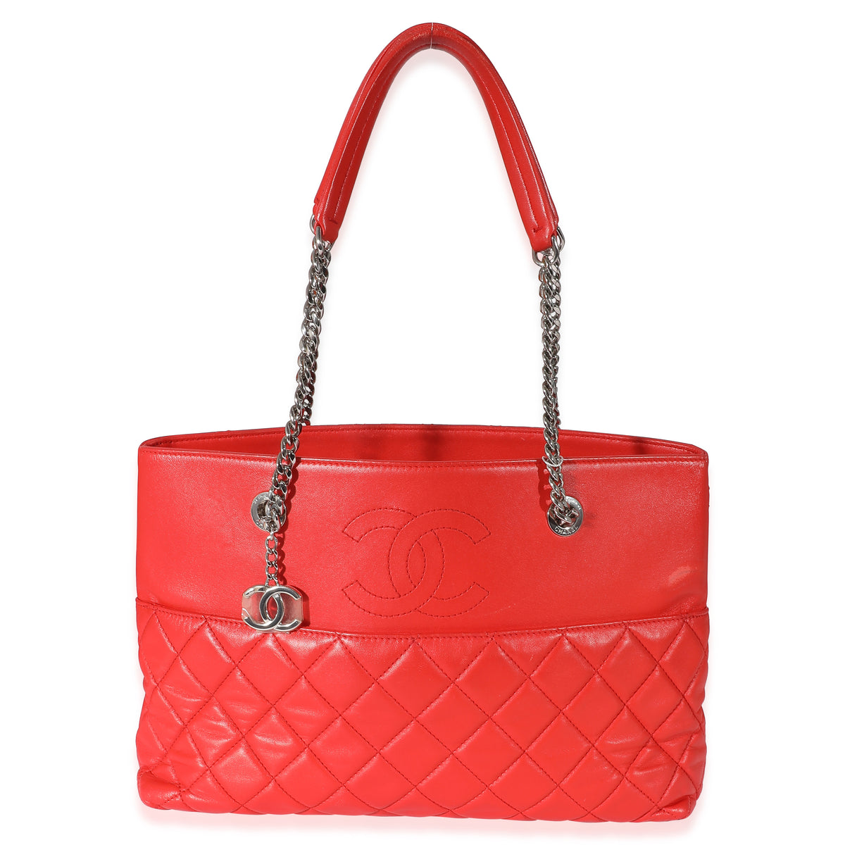 Chanel Red Lambskin CC Front Pocket Chain Tote