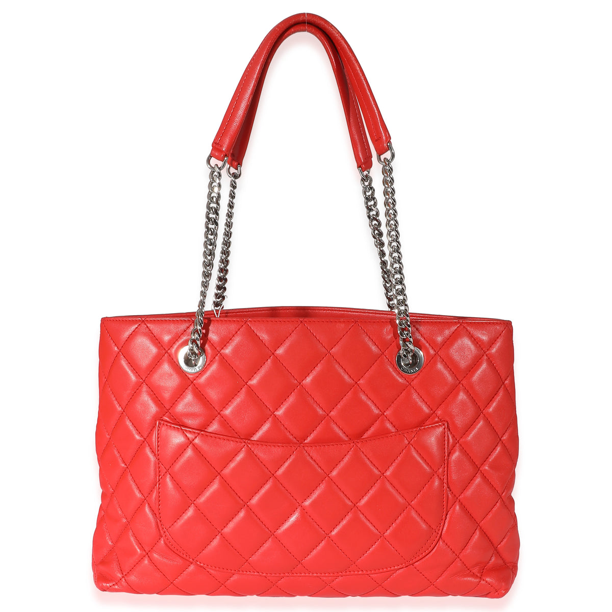 Chanel Red Lambskin CC Front Pocket Chain Tote