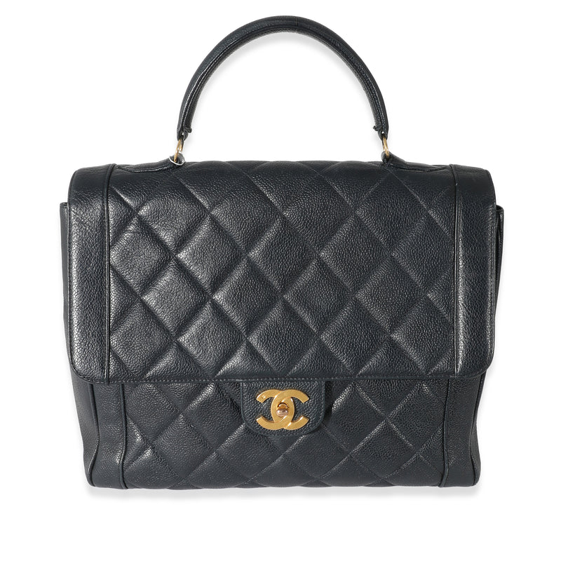 Chanel Black Quilted Caviar Top Handle Kelly Bag
