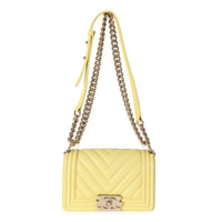 Chanel Yellow Caviar Chevron Small Boy Bag