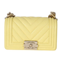 Chanel Yellow Caviar Chevron Small Boy Bag