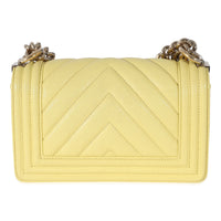 Chanel Yellow Caviar Chevron Small Boy Bag