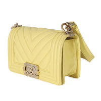 Chanel Yellow Caviar Chevron Small Boy Bag