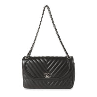 Chanel Black Chevron Lambskin Round CC Chain Flap Bag