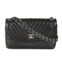 Chanel Black Chevron Lambskin Round CC Chain Flap Bag