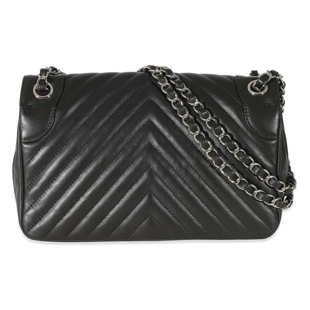 Chanel Black Chevron Lambskin Round CC Chain Flap Bag