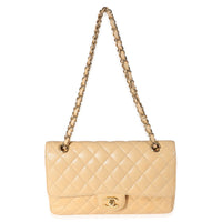 Chanel Beige Quilted Caviar Medium Classic Double Flap Bag