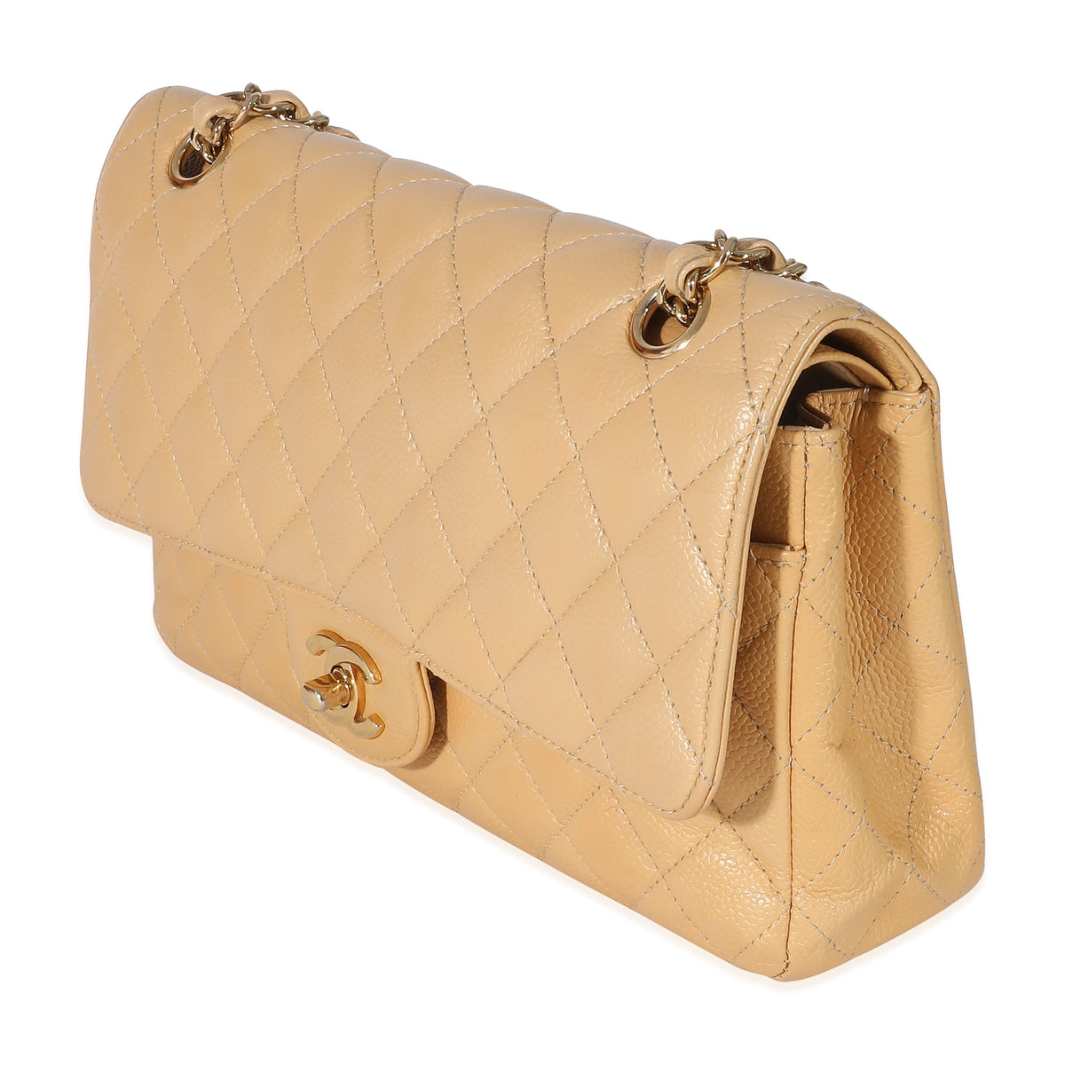 Chanel Medium Classic Double Flap Bag Beige Lambskin Light Gold Hardware