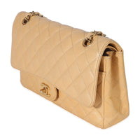 Chanel Beige Quilted Caviar Medium Classic Double Flap Bag