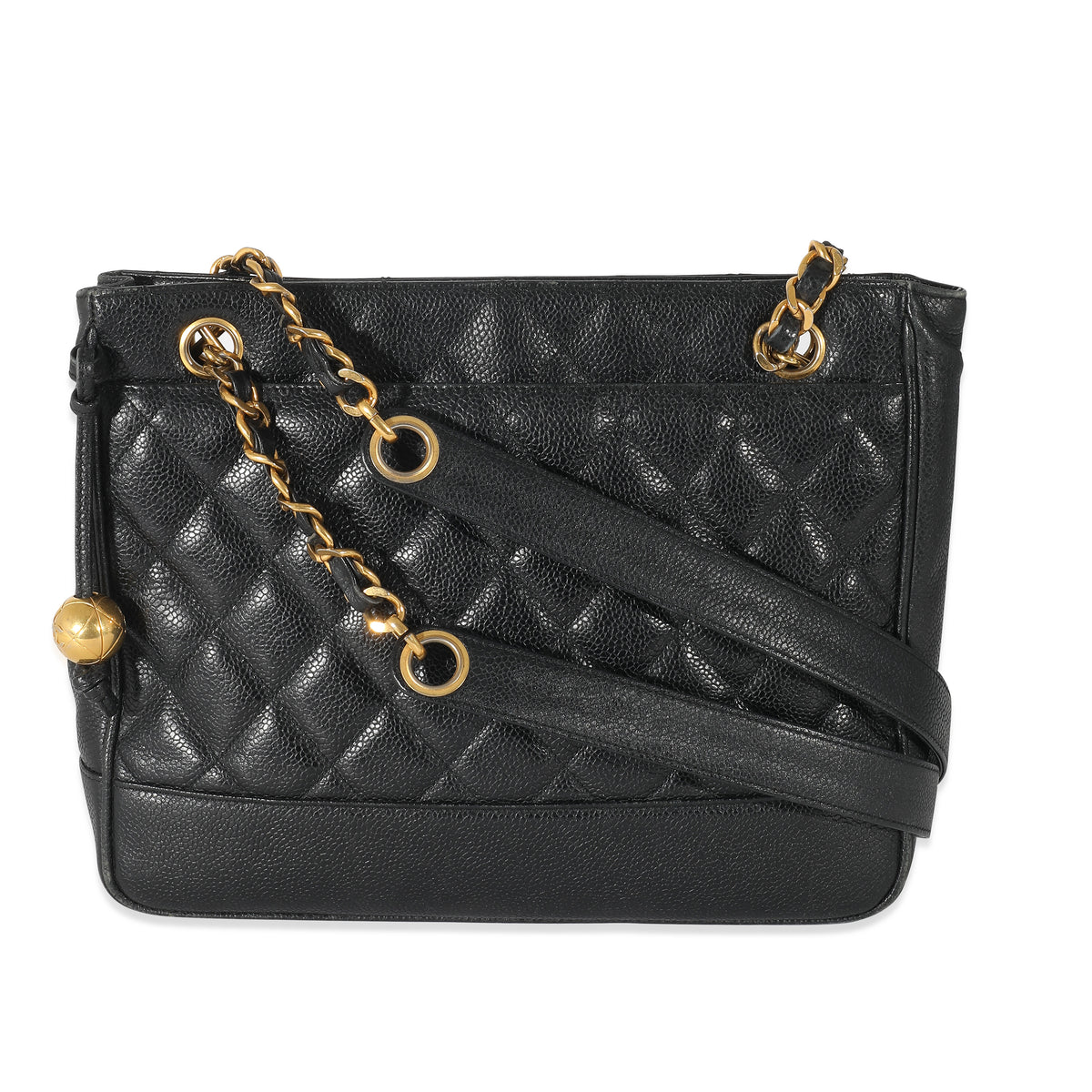 Chanel Matelasse Quilted Black Shimmer Leather Chain Shoulder Tote Bag