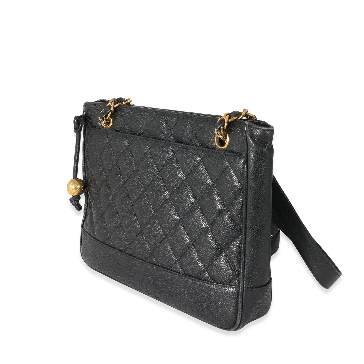 Chanel Matelasse Quilted Black Shimmer Leather Chain Shoulder Tote Bag