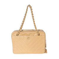 Chanel Vintage Beige Caviar Chevron CC Shoulder Bag