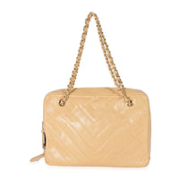 Chanel Vintage Beige Caviar Chevron CC Shoulder Bag