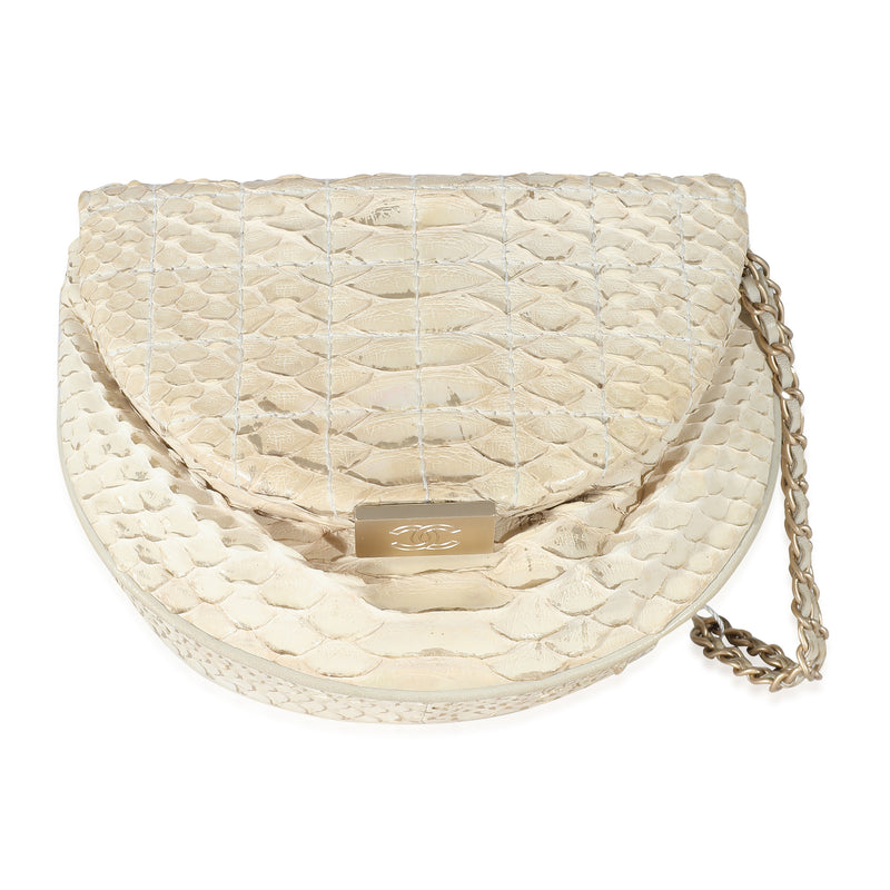 Chanel Off White Python Oyster Clutch