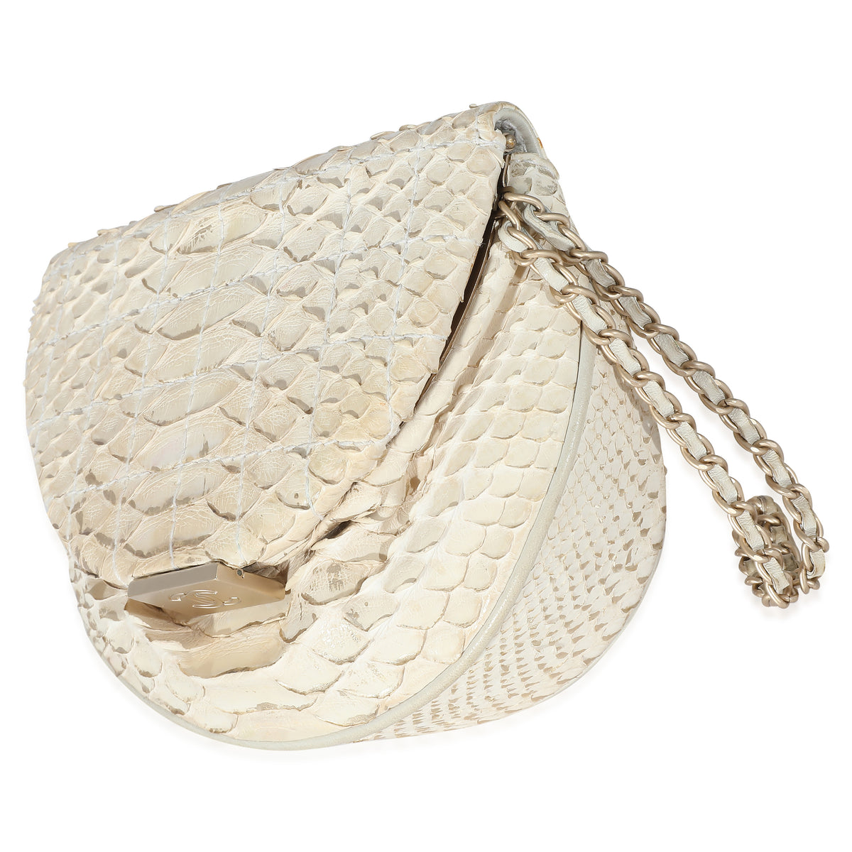 Chanel Off White Python Oyster Clutch