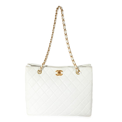 Chanel White Quilted Lambskin Shopping Tote