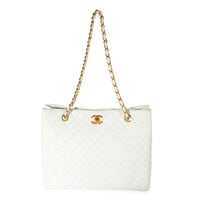 Chanel White Quilted Lambskin Shopping Tote