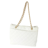 Chanel White Quilted Lambskin Shopping Tote