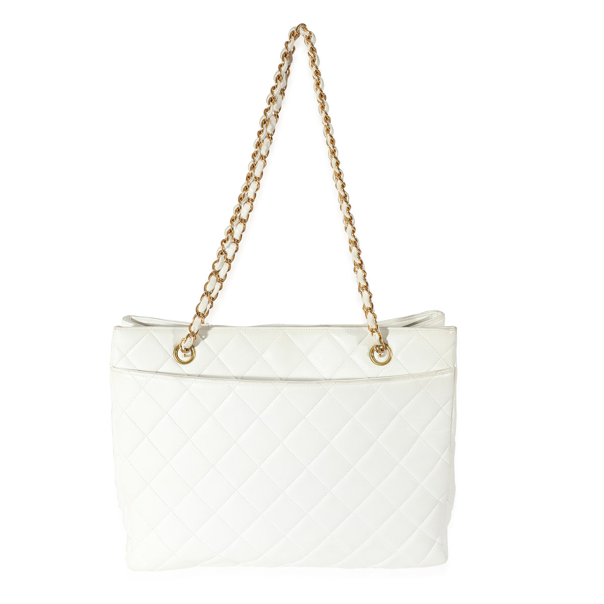 Chanel White Quilted Lambskin Shopping Tote