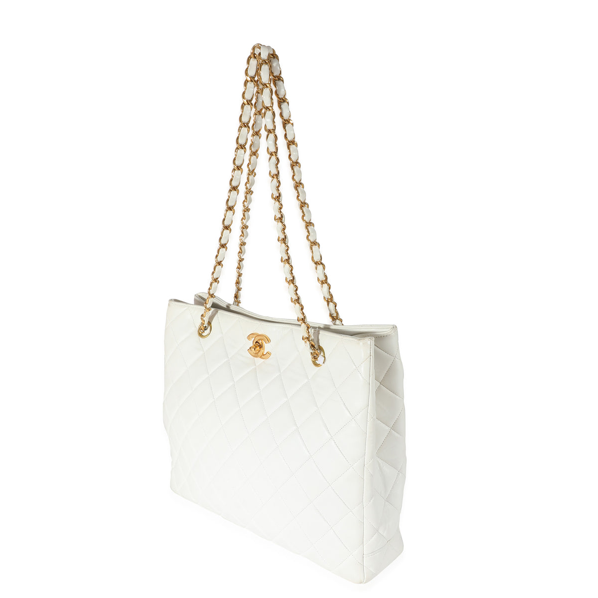 Chanel White Quilted Lambskin Shopping Tote