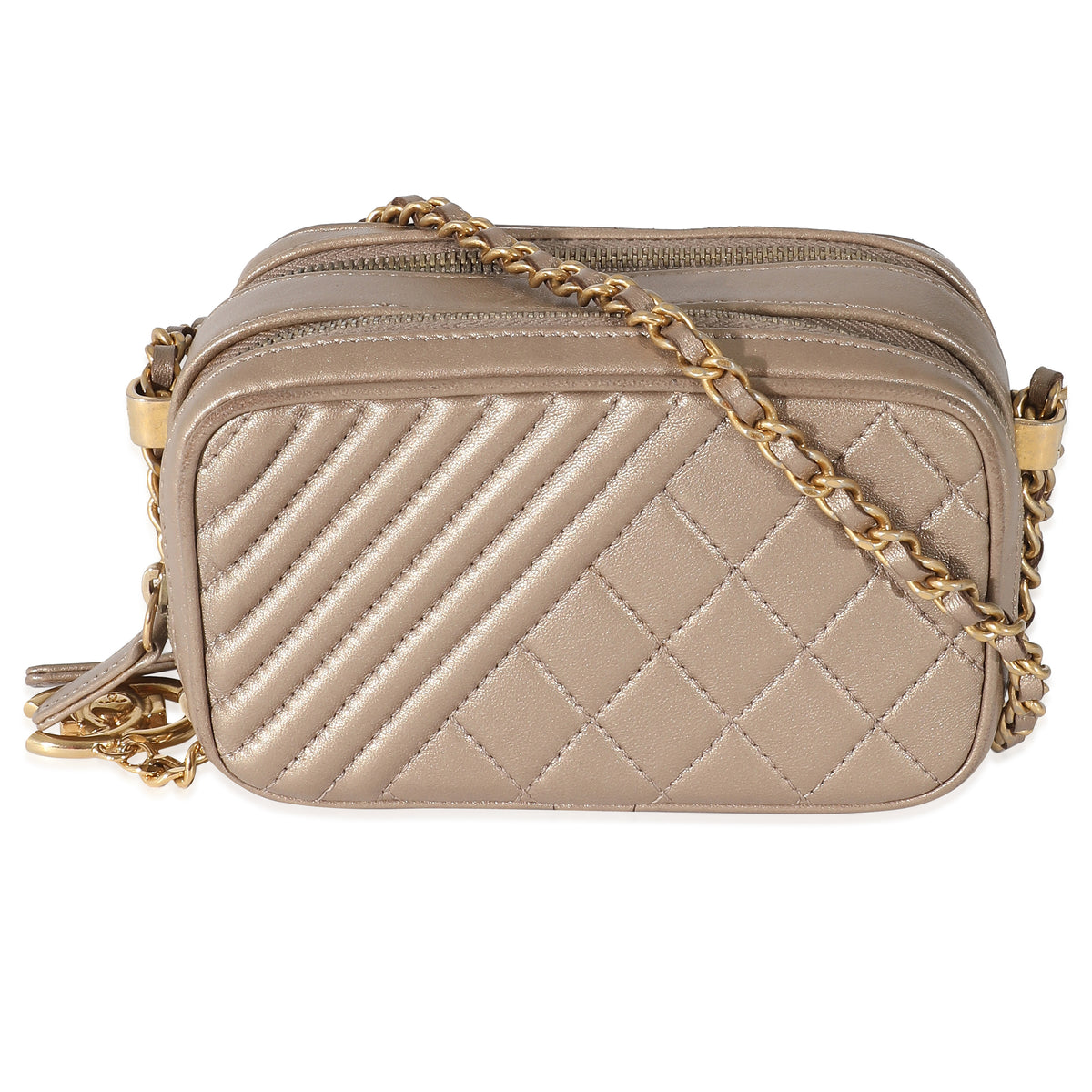 Chanel Metallic Dark Beige Quilted Leather Small Coco Boy Camera Case  Shoulder Bag Chanel
